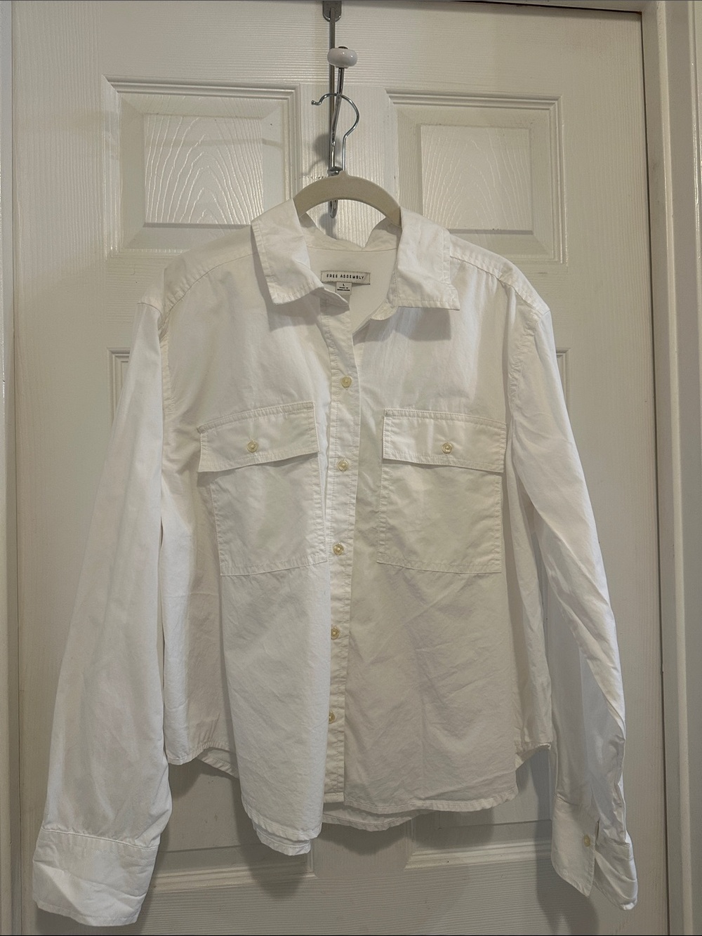 Women's White Button-Down Shirt with Chest Flap Pockets